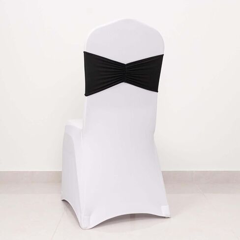 Efavormart 5 Pack Black Wide Ruffled Spandex Chair Sash Band - 8"x13" in Saudi Arabia