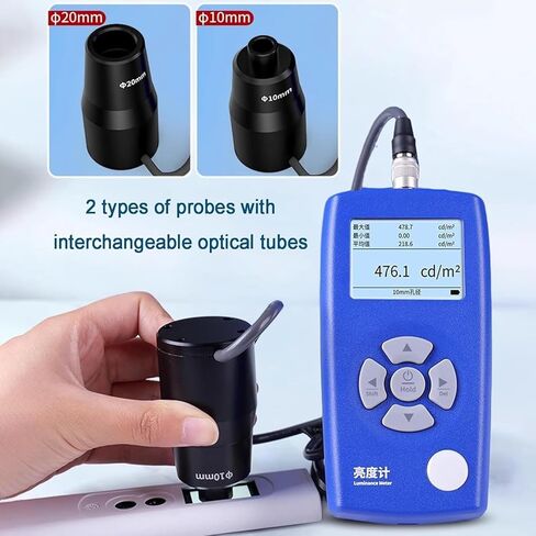 Digital Luminance Meter, Light Meter Brightness Tester with 10/20mm Probes, 1-1000000cd M2, Wavelength Range 400nm-700nm, for HDR Screens Projectors Flicker CRI Spectrum Analysis (10mm) in Saudi Arabia