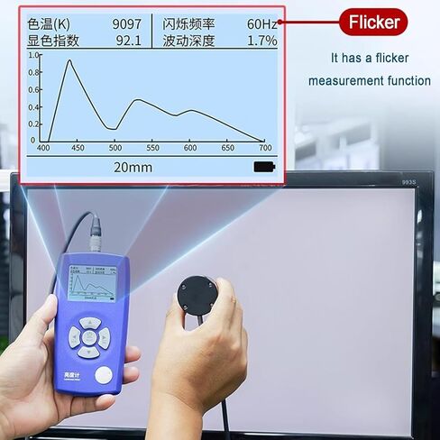 Digital Luminance Meter, Light Meter Brightness Tester with 10/20mm Probes, 1-1000000cd M2, Wavelength Range 400nm-700nm, for HDR Screens Projectors Flicker CRI Spectrum Analysis (10mm) in Saudi Arabia
