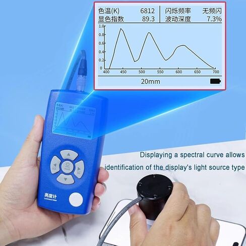 Digital Luminance Meter, Light Meter Brightness Tester with 10/20mm Probes, 1-1000000cd M2, Wavelength Range 400nm-700nm, for HDR Screens Projectors Flicker CRI Spectrum Analysis (10mm) in Saudi Arabia