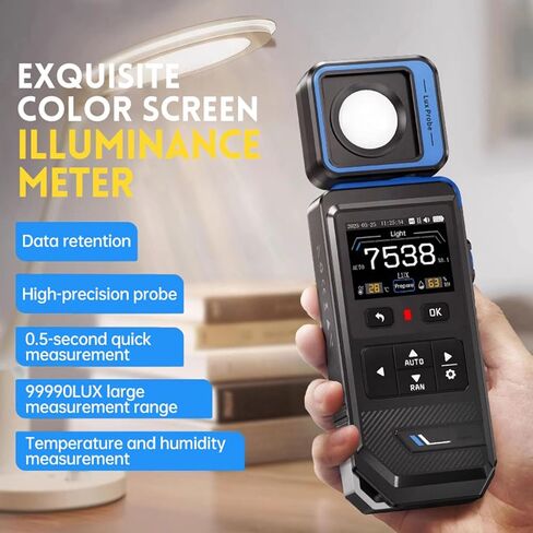 مقياس إضاءة رقمي عالي الدقة، مقياس إضاءة رقمي محمول، نطاق القياس 0-99990Lux، سريع ودقيق، أخذ عينات سريع مرتين/ثانية، لشاشات HDR وأجهزة العرض وتحليل طيف CRI in Kuwait