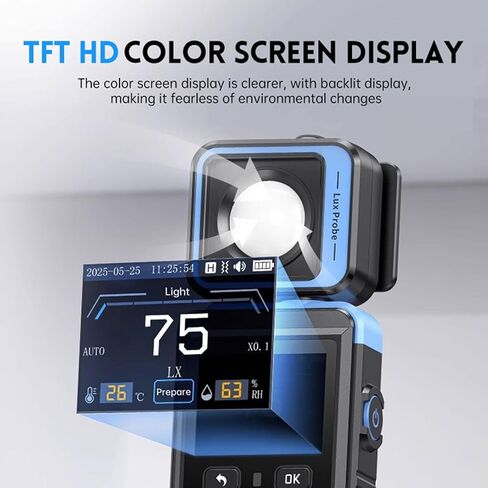 مقياس إضاءة رقمي عالي الدقة، مقياس إضاءة رقمي محمول، نطاق القياس 0-99990Lux، سريع ودقيق، أخذ عينات سريع مرتين/ثانية، لشاشات HDR وأجهزة العرض وتحليل طيف CRI in Kuwait