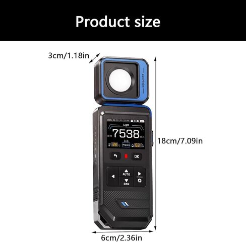 مقياس إضاءة رقمي عالي الدقة، مقياس إضاءة رقمي محمول، نطاق القياس 0-99990Lux، سريع ودقيق، أخذ عينات سريع مرتين/ثانية، لشاشات HDR وأجهزة العرض وتحليل طيف CRI in Kuwait