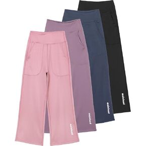 4 Pack Girls Wide Leg Pants Kids Stretchy Casual Yoga Sweatpants with Pockets for School & Daily Wear 5-12Y in Kuwait