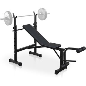 Adjustable Weight Bench Press Set with Squat Rack - 330 lbs Capacity - Collapsible Multifunctional Home Gym Bench - Preacher Wave Pad, Leg Developer, 5-Level Barbell Stand - For Full Body Strength Training in Kuwait