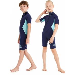 Kids Wetsuit, 2mm Girls Boys Shorty Wetsuits, Thermal Neoprene Swimsuit Warm Sun Protection Front Zip Ultra Stretch Diving Suit Chlid Wetsuit for Watersport in Kuwait