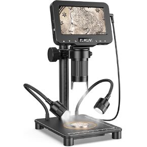Elikliv Microscope with Weighing Scale, Digital Magnifier for Error Coins, Jewelry Magnifying Glass with Lights, 4.3" LCD Screen 12MP Camera 1080P Video USB PC View for Adults Collectors Supplies in Kuwait
