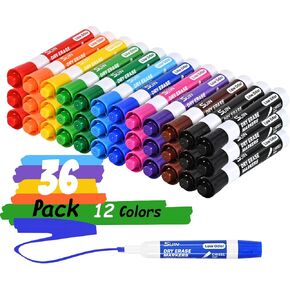 علامات سوين الجافة ، طرف إزميل-علامات السبورة البيضاء ، علامات محو جافة منخفضة الرائحة ، علامات طرف إزميل ، علامة على السبورة ، متنوعة 12 لونًا ، 36 عددًا in Kuwait