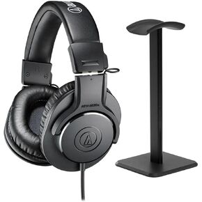 Audio-Technica ATH-M20x Closed-Back Over-Ear Professional Monitor Headphones, Black, Bundle with Desktop Stand in Kuwait