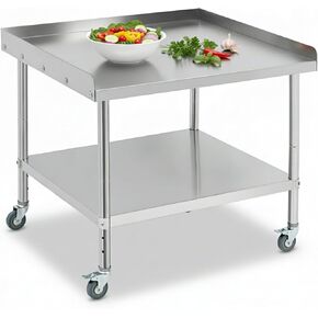 36-inch Heavy-Duty Stainless Steel Table on Wheels with Removable backsplash. A Versatile NSF Commercial-Grade cart for Kitchen, Garage, or Outdoor use. in Kuwait