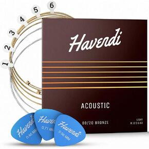 HAVENDI® أوتار الجيتار I أوتار الجيتار الصوتية 80/20 طلاء برونزي I جودة صوت رائعة تتضمن 3 اختيارات (Light 12-53، مجموعة واحدة) in Kuwait