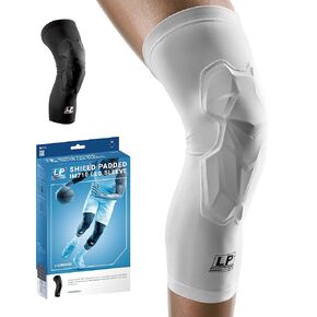 LP SUPPORT IM710 Shield Padded Leg Compression Sleeve, Ergonomic Knee Pad Support for Basketball, Volleyball, Running, Gym Workouts, Breathable Elastic Fabric for Men & Women (White, M, 1-Pcs) in Kuwait