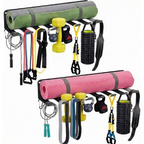 BreezeHug 2 Pcs Gym Wall Mount Storage Rack 8 Hook Heavy Duty Metal Home Gym Organizer for Resistance Band Jump Rope Barbell Accessories Multipurpose Fitness Equipment Storage, Carabiners Include in Kuwait