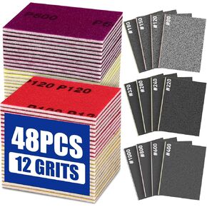 مجموعة إسفنجة سنفرة مكونة من 48 قطعة، وسادات إسفنجية سنفرة ناعمة 80-1000 حبيبة، مجموعة متنوعة من ورق الصنفرة القابل للغسل للخشب والجدران الجافة والمعادن والسيارات وورق الصنفرة الجاف الرطب لتنعيم متعدد الاستخدامات. in Kuwait