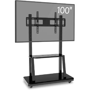 Mobile Height-Adjustable Stand with Locking Wheels for 43-65" Office Screens | Dual Steel Shelves | 176lbs Capacity | Heavy-Duty for Conference Rooms & Presentations in Kuwait