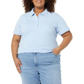 Amazon Essentials Women's Short-Sleeve Polo Shirt (Available in Plus Size), Light Grey Heather, X-Large in Kuwait