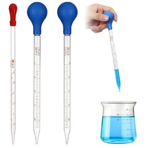 3 Pcs Glass Pipettes Dropper, 10ml & 3ml Graduated Liquid Dropper with Rubber Bulb for Laboratory, Medicine, Research (Blue & Red) in Kuwait