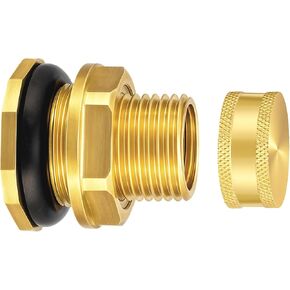 2 Pack Brass Bulkhead Fitting with Plug Double-Threaded 1/2 NPT to 3/4 GHT Tank Adapter for Water Tanks, Rain Barrels, Garden Hoses Corrosion Resistant, Easy to Install in Saudi Arabia