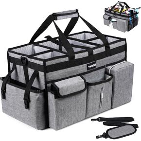 علبة تنظيف بعجلات، منظم مستلزمات التنظيف المتدحرج مع لوح سفلي وفواصل وحزام كتف، حقيبة أدوات محمولة مع عربة صغيرة، وردي وردي in Kuwait