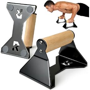Rocalt Parallettes Push Up Handles - 550LBS Ergonomic Beech Wood Push Up Bars, Heavy Duty Steel Calisthenics Equipment for Home Gym, Anti-Slip Push Up Stands No Wrist Pain in Kuwait