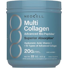 NeoCell Multi Collagen Bio-Peptides Powder | 22oz | Advanced with Hyaluronic Acid and Vitamin C | 10 Super Types of Collagen | Superior Absorption | Grassfed Protein Supplement | in Kuwait