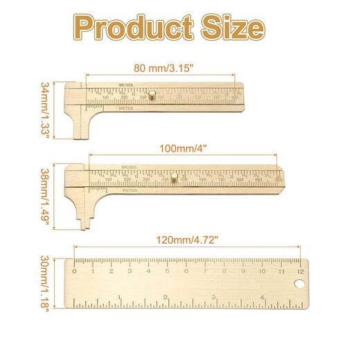 HARFINGTON 3pcs Precision Caliper Ruler 80/100/120mm Brass Sliding Double Scales Straight End Ruler Mini Caliper Measurement Tool for Drawing Measuring in Saudi Arabia