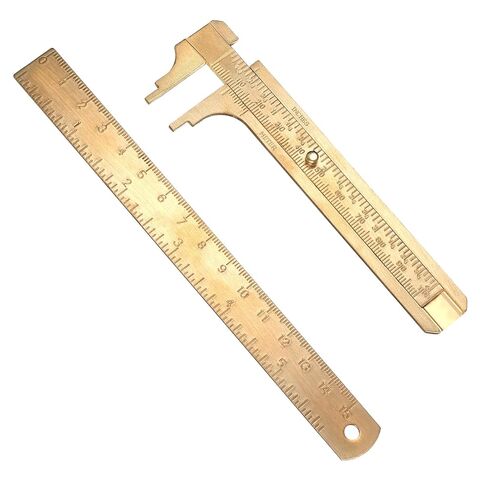Pocket Caliper, 1 PCS 6.4 in Straight Brass Ruler and 1PCS 4.6 in Brass Pocket Calipers with Double Scale Sliding Gauge Bead Measuring Tool Metal Calipers BrassRuler Millimeter Gauge Mini Caliper in Saudi Arabia