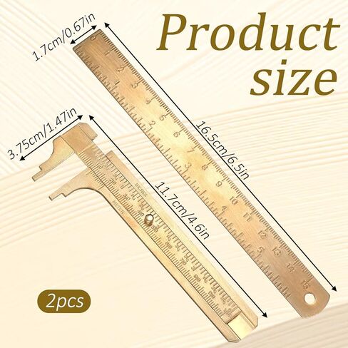 Pocket Caliper, 1 PCS 6.4 in Straight Brass Ruler and 1PCS 4.6 in Brass Pocket Calipers with Double Scale Sliding Gauge Bead Measuring Tool Metal Calipers BrassRuler Millimeter Gauge Mini Caliper in Saudi Arabia