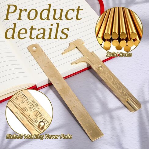 Pocket Caliper, 1 PCS 6.4 in Straight Brass Ruler and 1PCS 4.6 in Brass Pocket Calipers with Double Scale Sliding Gauge Bead Measuring Tool Metal Calipers BrassRuler Millimeter Gauge Mini Caliper in Saudi Arabia