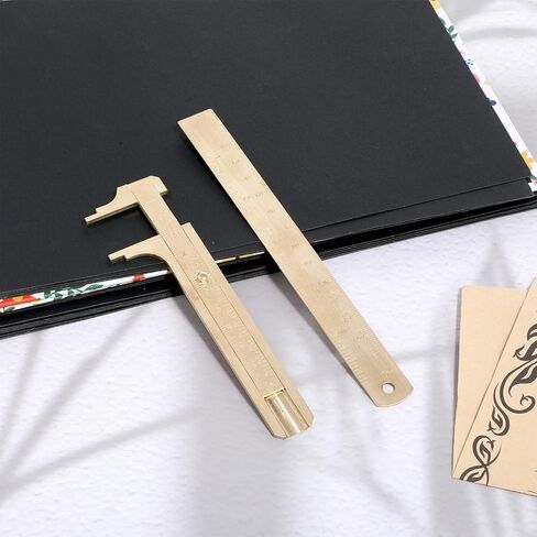 Pocket Caliper, 1 PCS 6.4 in Straight Brass Ruler and 1PCS 4.6 in Brass Pocket Calipers with Double Scale Sliding Gauge Bead Measuring Tool Metal Calipers BrassRuler Millimeter Gauge Mini Caliper in Saudi Arabia