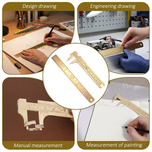 Pocket Caliper, 1 PCS 6.4 in Straight Brass Ruler and 1PCS 4.6 in Brass Pocket Calipers with Double Scale Sliding Gauge Bead Measuring Tool Metal Calipers BrassRuler Millimeter Gauge Mini Caliper in Saudi Arabia