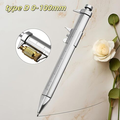 2in 1 Vernier Caliper 0-100mm أداة قلم حبر جاف للرجال والنساء هدايا مهندس عمال الخشب والنجار (2، فضي) in Saudi Arabia