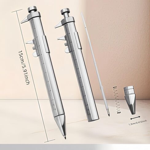 2in 1 Vernier Caliper 0-100mm أداة قلم حبر جاف للرجال والنساء هدايا مهندس عمال الخشب والنجار (2، فضي) in Saudi Arabia