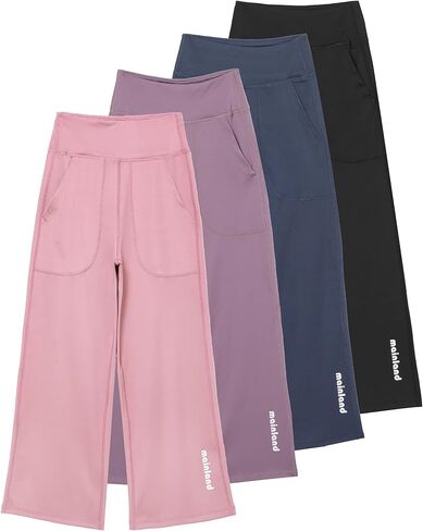 4 Pack Girls Wide Leg Pants Kids Stretchy Casual Yoga Sweatpants with Pockets for School & Daily Wear 5-12Y in Kuwait