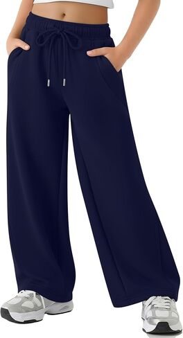 Girls Sweatpants Kids Wide Leg Baggy Athletic Sweat Pants Youth Drawstring Elastic Waist Casual Joggers with Pocket in Saudi Arabia