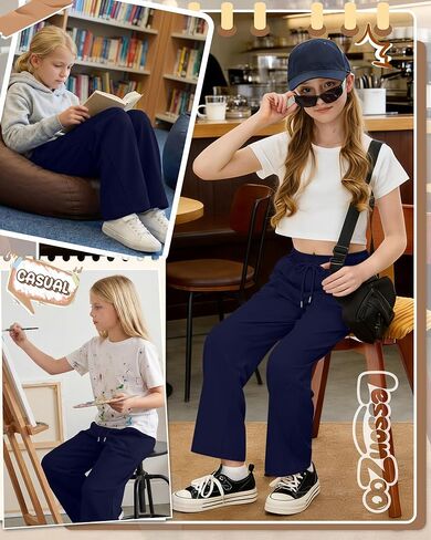 Girls Sweatpants Kids Wide Leg Baggy Athletic Sweat Pants Youth Drawstring Elastic Waist Casual Joggers with Pocket in Saudi Arabia
