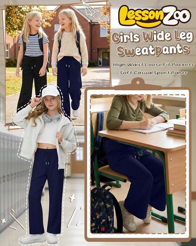 Girls Sweatpants Kids Wide Leg Baggy Athletic Sweat Pants Youth Drawstring Elastic Waist Casual Joggers with Pocket in Saudi Arabia