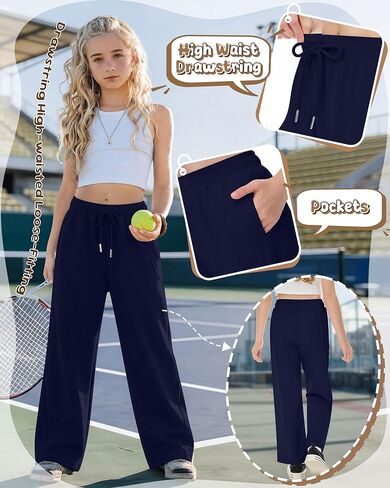 Girls Sweatpants Kids Wide Leg Baggy Athletic Sweat Pants Youth Drawstring Elastic Waist Casual Joggers with Pocket in Saudi Arabia