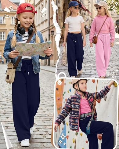 Girls Sweatpants Kids Wide Leg Baggy Athletic Sweat Pants Youth Drawstring Elastic Waist Casual Joggers with Pocket in Saudi Arabia