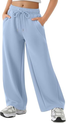 Girls Sweatpants Kids Wide Leg Baggy Athletic Sweat Pants Youth Drawstring Elastic Waist Casual Joggers with Pocket in Saudi Arabia
