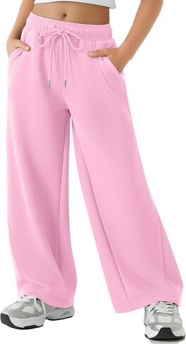 Girls Sweatpants Kids Wide Leg Baggy Athletic Sweat Pants Youth Drawstring Elastic Waist Casual Joggers with Pocket in Saudi Arabia