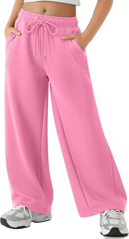 Girls Sweatpants Kids Wide Leg Baggy Athletic Sweat Pants Youth Drawstring Elastic Waist Casual Joggers with Pocket in Saudi Arabia