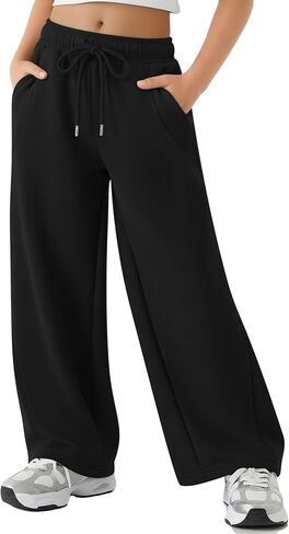 Girls Sweatpants Kids Wide Leg Baggy Athletic Sweat Pants Youth Drawstring Elastic Waist Casual Joggers with Pocket in Saudi Arabia