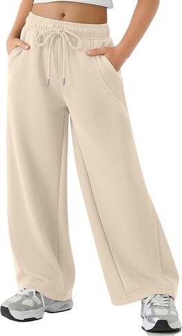 Girls Sweatpants Kids Wide Leg Baggy Athletic Sweat Pants Youth Drawstring Elastic Waist Casual Joggers with Pocket in Saudi Arabia