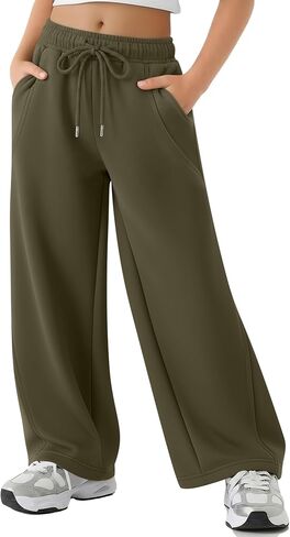 Girls Sweatpants Kids Wide Leg Baggy Athletic Sweat Pants Youth Drawstring Elastic Waist Casual Joggers with Pocket in Saudi Arabia