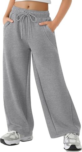Girls Sweatpants Kids Wide Leg Baggy Athletic Sweat Pants Youth Drawstring Elastic Waist Casual Joggers with Pocket in Saudi Arabia