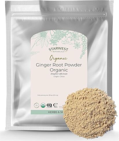 Starwest Botanicals Organic Ginger Root Powder - Ground Ginger Herb for Tea, Baking, & Cooking, Natural Herbal Spice, Supports Digestion, Certified Kosher, Non-GMO - Bulk 1 lb Bag in Saudi Arabia