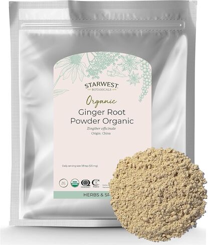 Starwest Botanicals Organic Ginger Root Powder - Ginger Ginger Herb للشاي والخبز والطبخ ، التوابل العشبية الطبيعية ، يدعم الهضم ، Kosher معتمد ، غير المعدلة وراثيًا - Bulk 1 LB Bag in Saudi Arabia