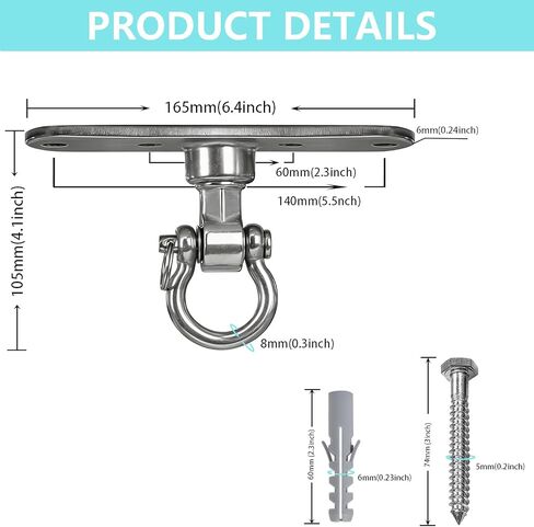 Heavy Bag Hanger,Stainless Wall Ceiling Mount Hook 180°/360° Rotation Wood Beam Holder Body Weight Strength Training Systems, Aerial Yoga Swing & Hammock in Kuwait