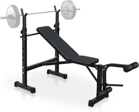 Adjustable Weight Bench Press Set with Squat Rack - 330 lbs Capacity - Collapsible Multifunctional Home Gym Bench - Preacher Wave Pad, Leg Developer, 5-Level Barbell Stand - For Full Body Strength Training in Kuwait